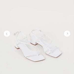 H&M White Strappy Low Heel Sandals Size 39 Minimalist Square Toe